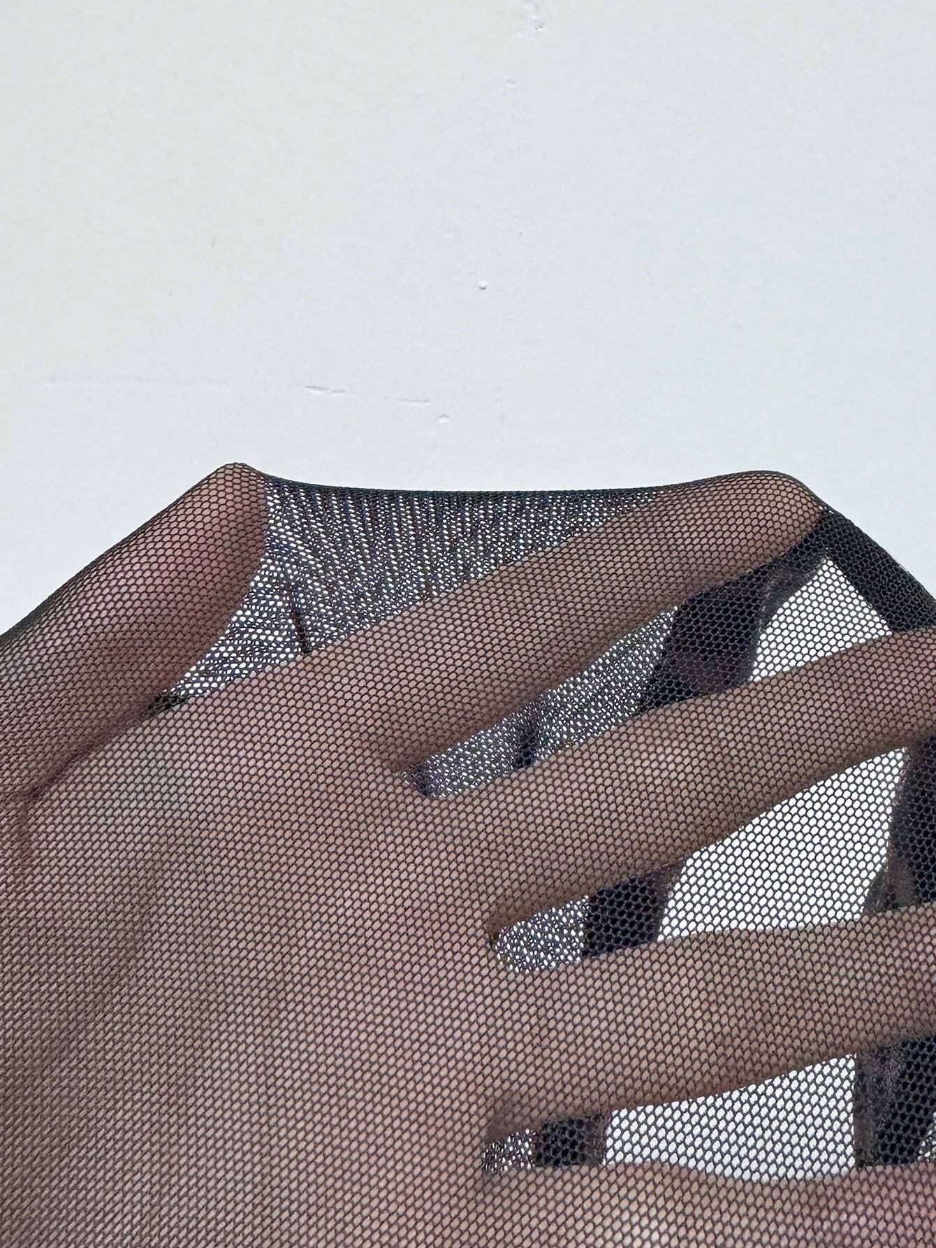 Airlisse Women’s Leopard Print Sheer Mesh Patchwork Long Sleeve Bodysuit