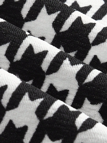 Ellevyn Houndstooth Pattern Sleeveless Long Jacket & Wide Leg Pants Two‑Piece Set