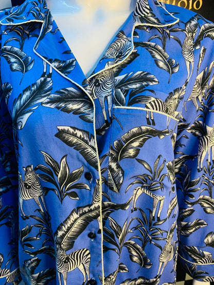 Night Dress  Blue Zebra print Stone linen For Ladies