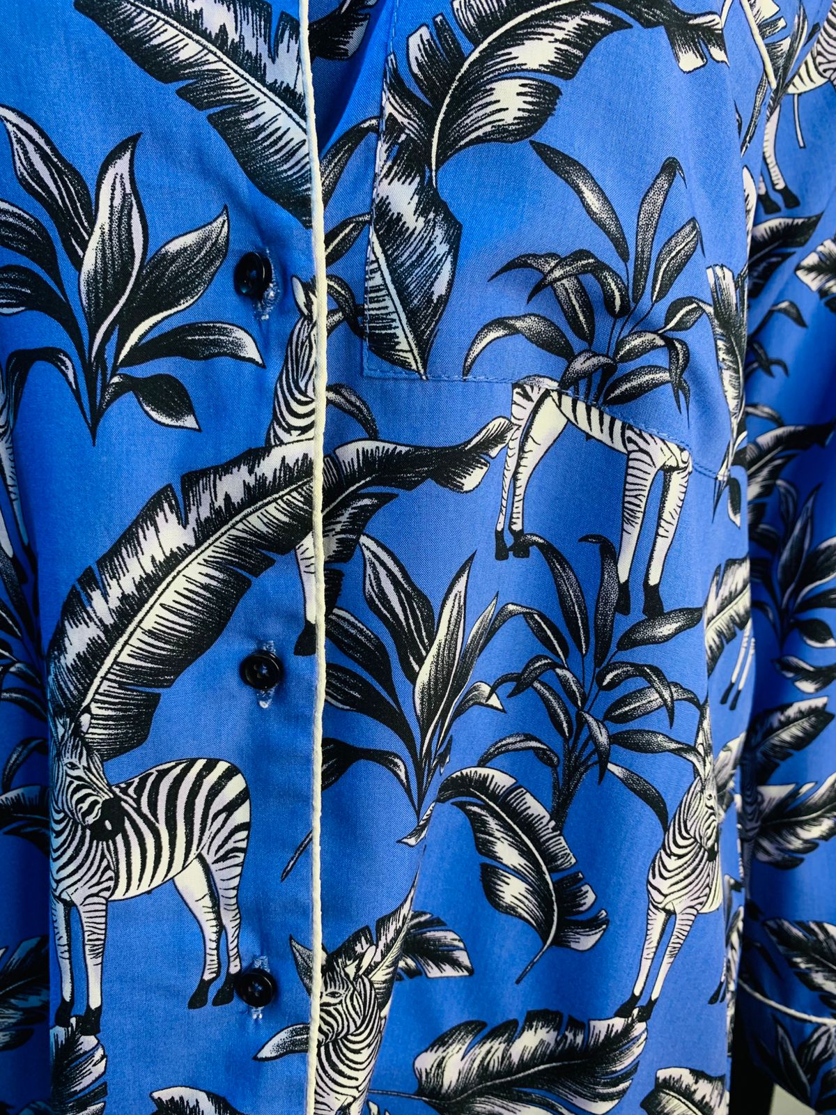 Night Dress  Blue Zebra print Stone linen For Ladies