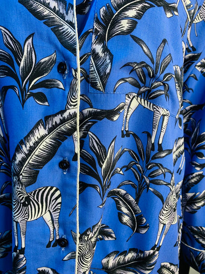 Night Dress  Blue Zebra print Stone linen For Ladies