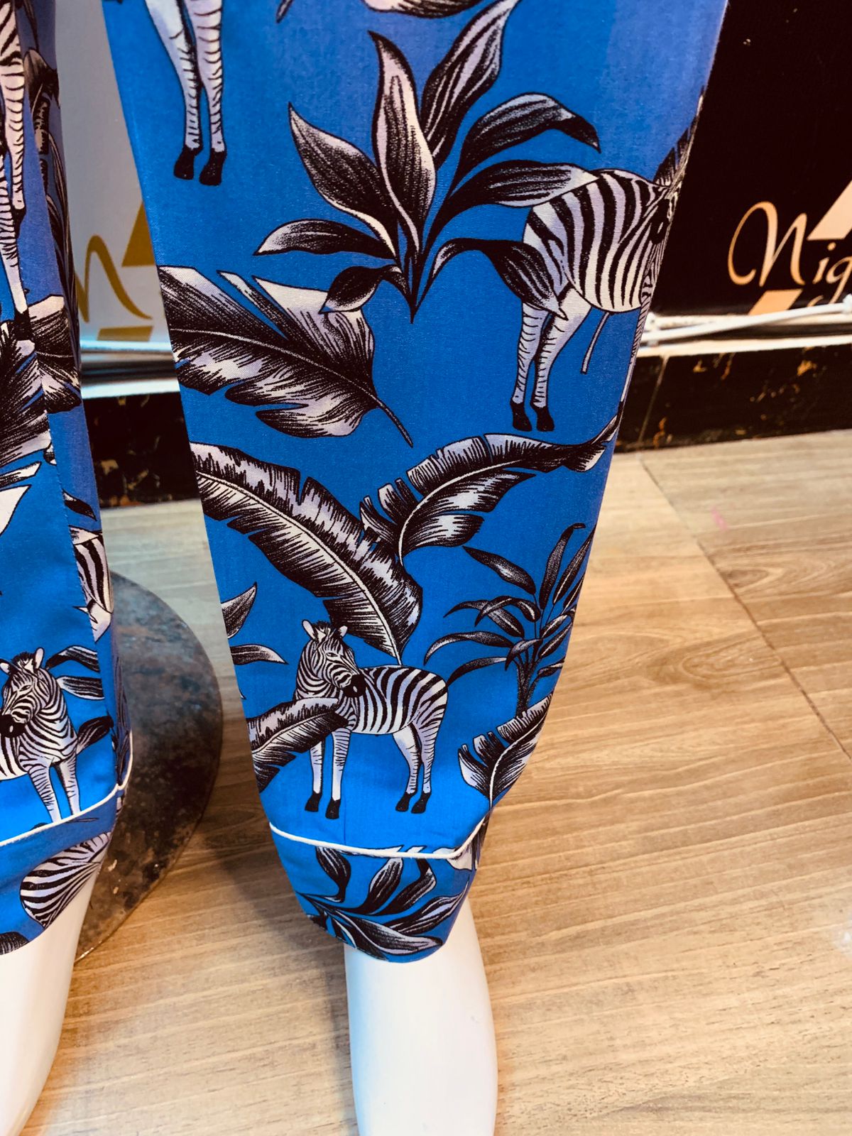 Night Dress  Blue Zebra print Stone linen For Ladies