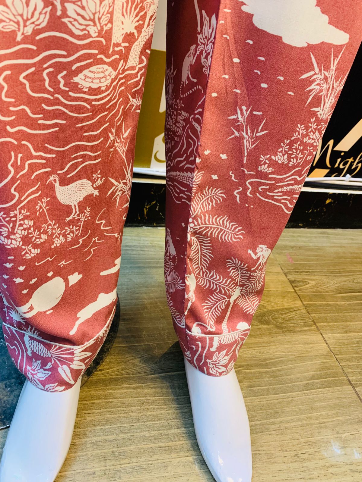 Pink printed Night Dress stone Linen For ladies