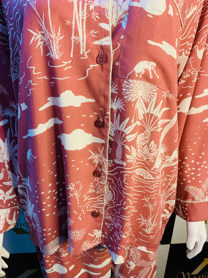 Pink printed Night Dress stone Linen For ladies