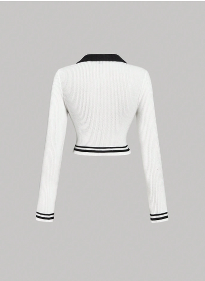 MOD College Style Polo Collar Striped & Letter Patch Slim Fit Long Sleeve T-Shirt