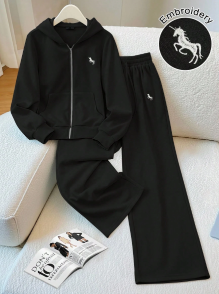 Women's Fashion Casual Solid Color Embroidered Hooded