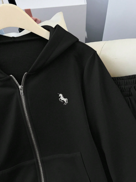 Women's Fashion Casual Solid Color Embroidered Hooded