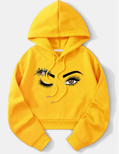 INAWLY Figure & Floral Print Drop Shoulder Drawstring Thermal Lined Hoodie